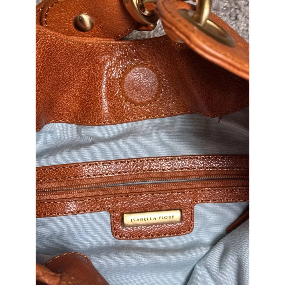 Isabella Fiore Cognac Studded Slouch Hobo Shoulder Bag Tassel Boho Y2K Large